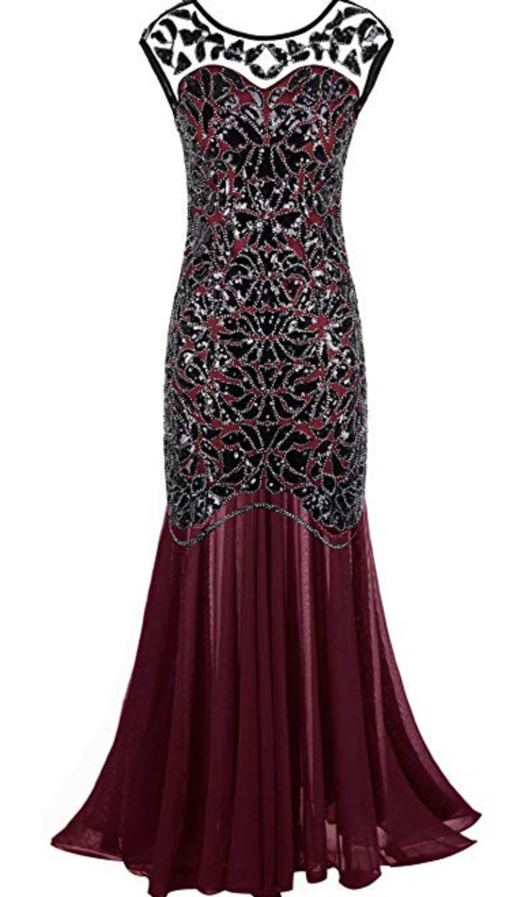 NWOT Merlot Beaded Gown with Sequins